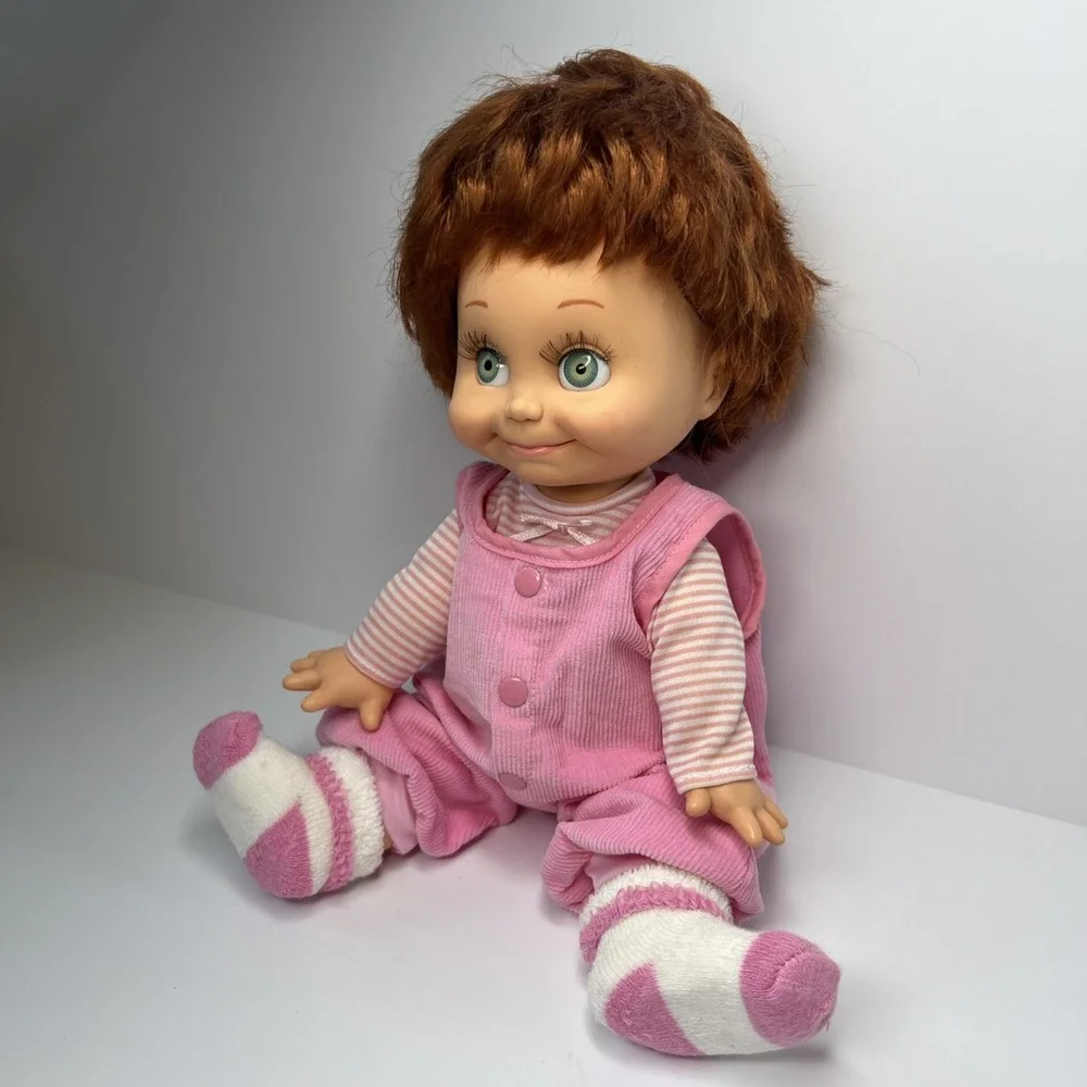Vintage 1990 Galoob Baby Face So Shy Sherri #9 Doll Green Eyes Pink Overalls